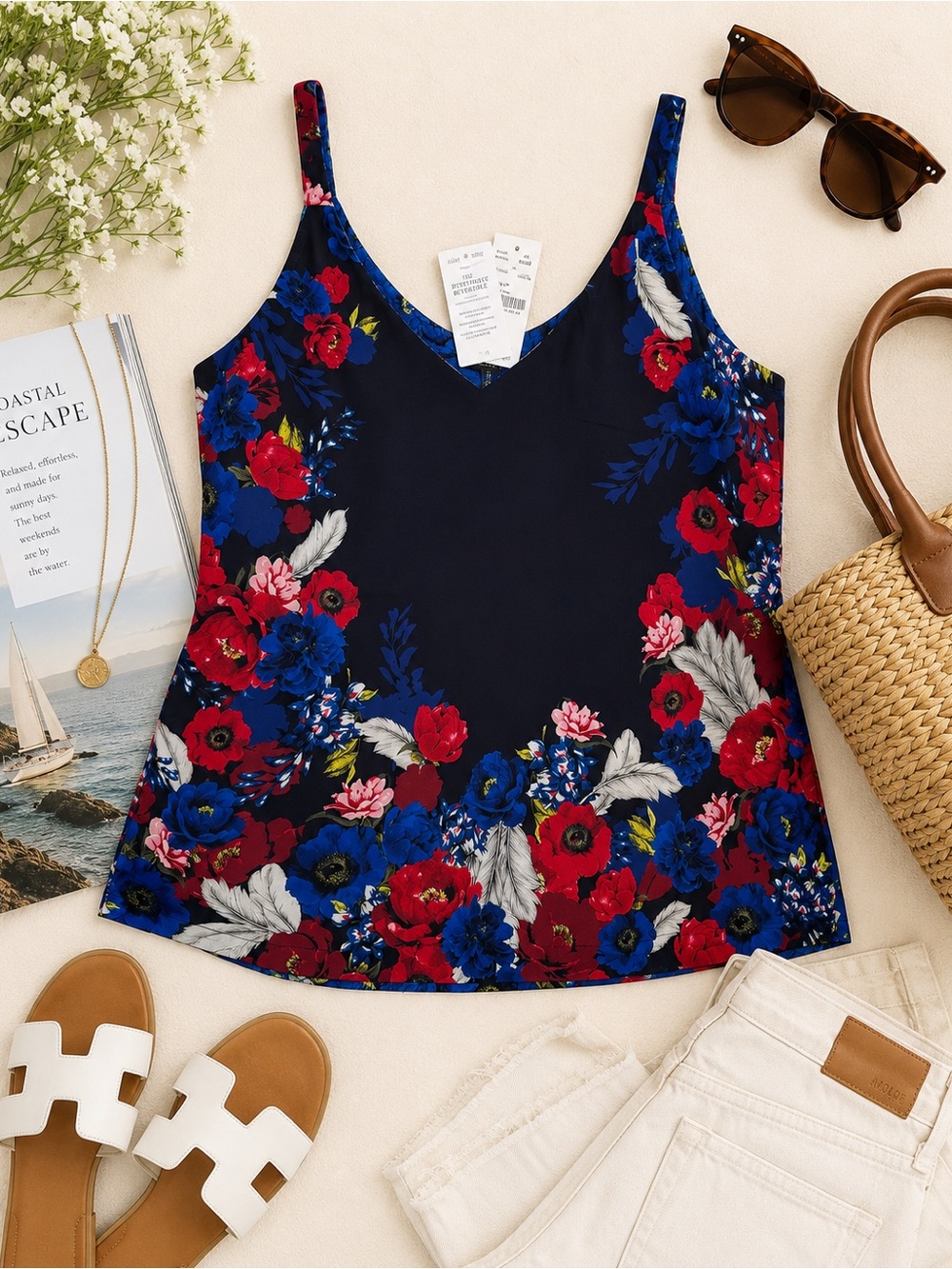 NWT White House Black Market Reversible Floral Cami Tank Top Size M